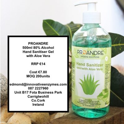 PROANDRE 500ml 80% Alcohol Hand Sanitiser Gel with Aloe Vera